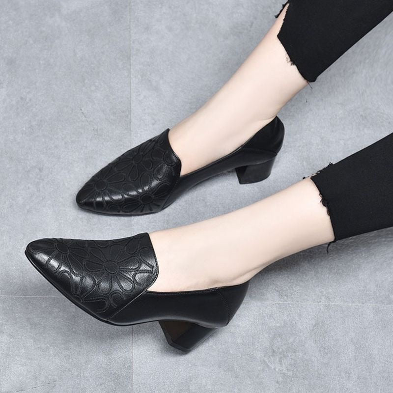 Vegane Leder Pumps Damen Weich Stickerei - Norvielle