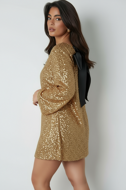 Damen Hochzeitsgast Kleid Langarm Mini mit Schleife