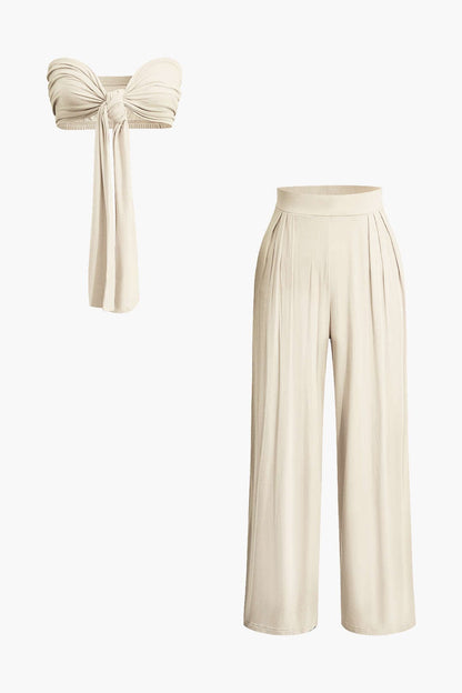 Damen Zweiteiler-Set mit Schleifen-Bandeau und Weitbein-Hose