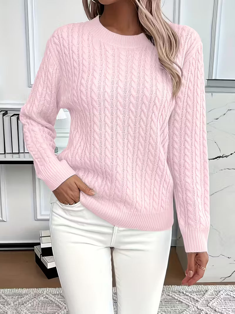 Damen Strickpullover Zopfmuster Winterbaumwolle Beige