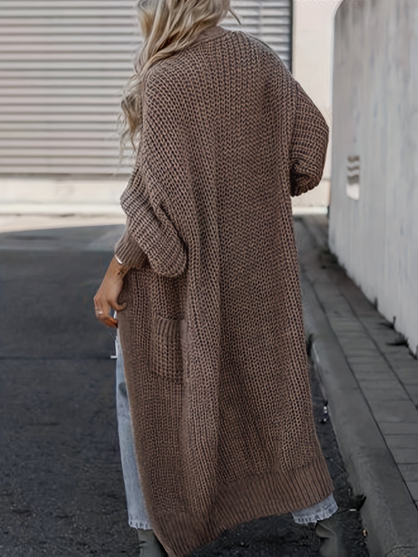 Damen Strickcardigan Wolle Taschen Beige