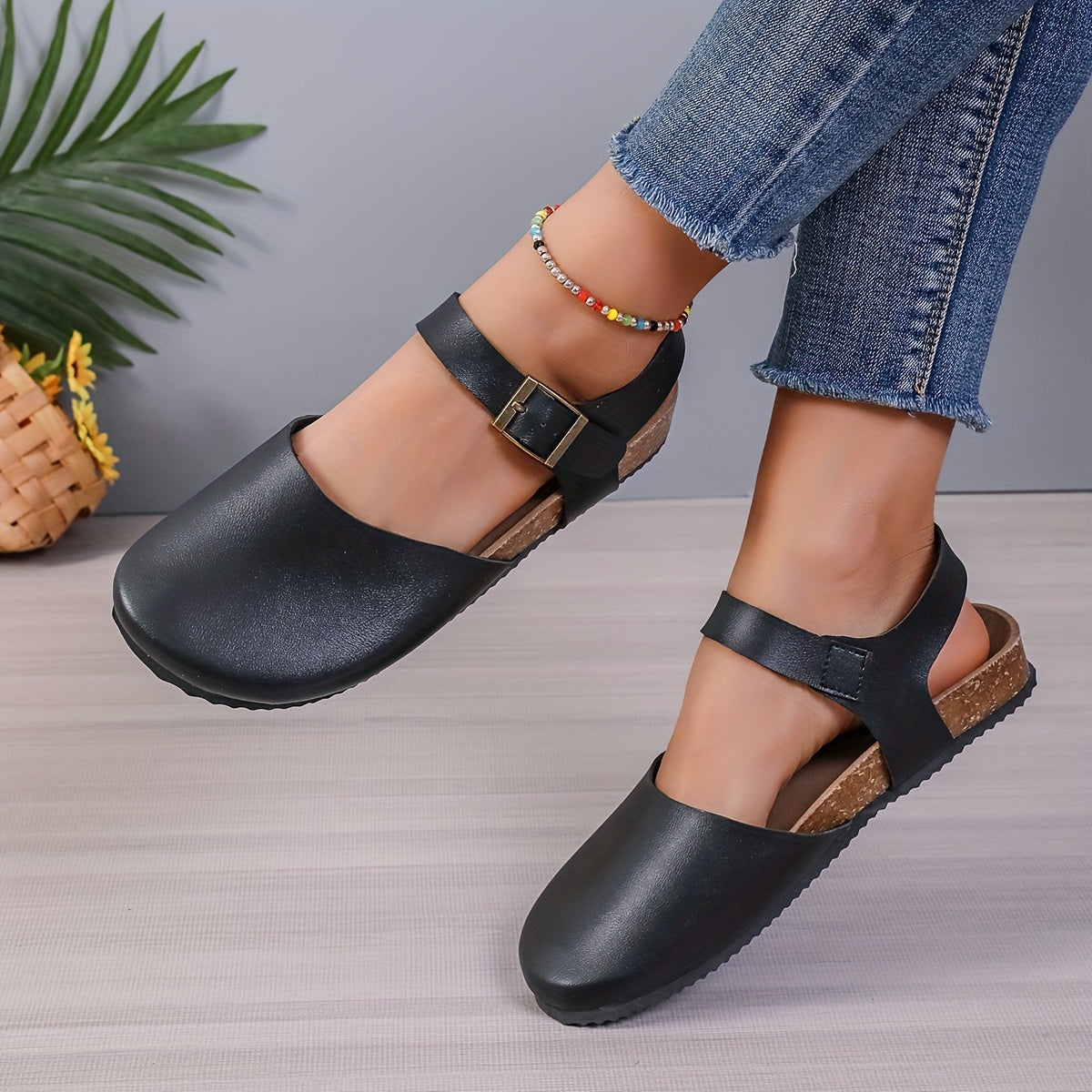Damen Slingback Sandalen Kork Geschlossene Spitze