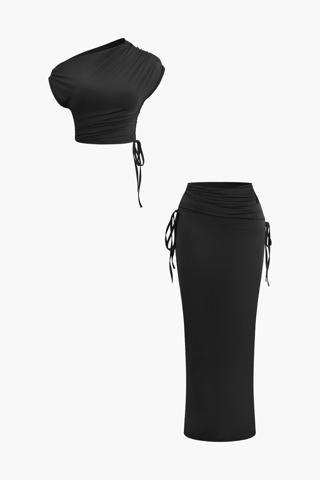 Asymmetrisches Damen Zweiteiler-Set mit One-Shoulder Crop- und