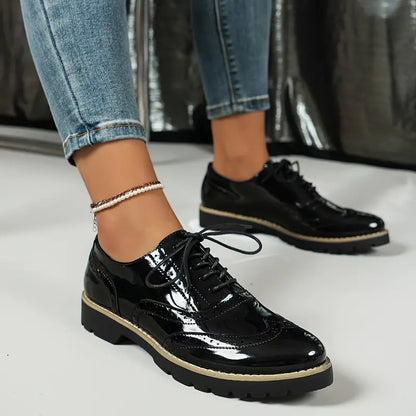 Damen Oxford-Schuhe Leder Klobige Sohle