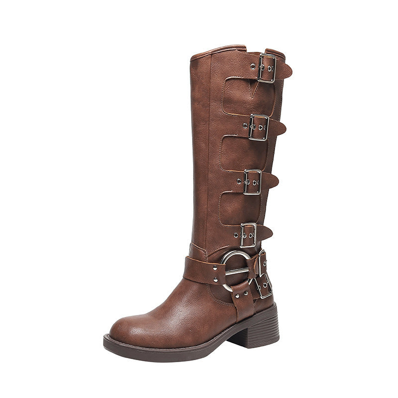 Damen Stiefel Mit Schnalle Chunky Absatz
