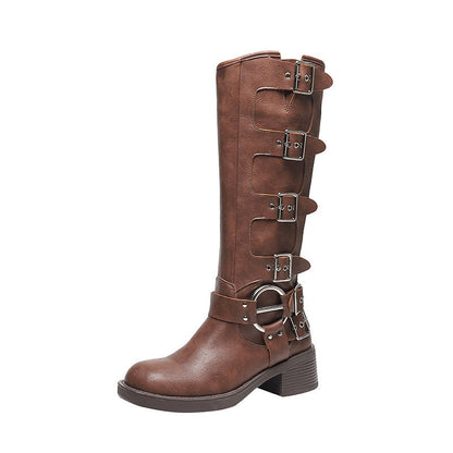 Damen Stiefel Mit Schnalle Chunky Absatz