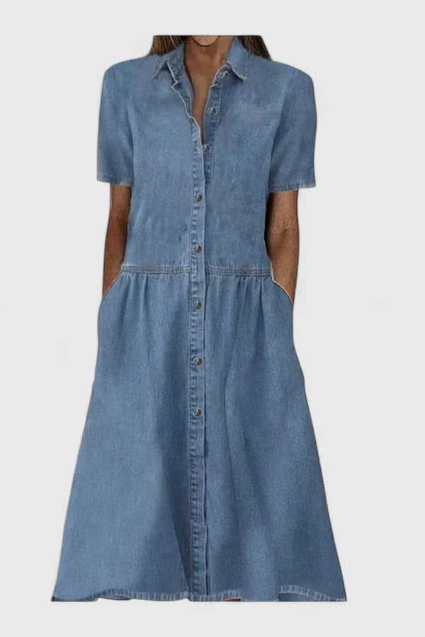 Damen Midikleid Knopfleiste Kurzärmel - Norvielle