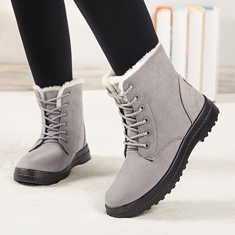 Damen Winterstiefel Schnürung Flacher Sohle Warmes Innenfutter - Norvielle