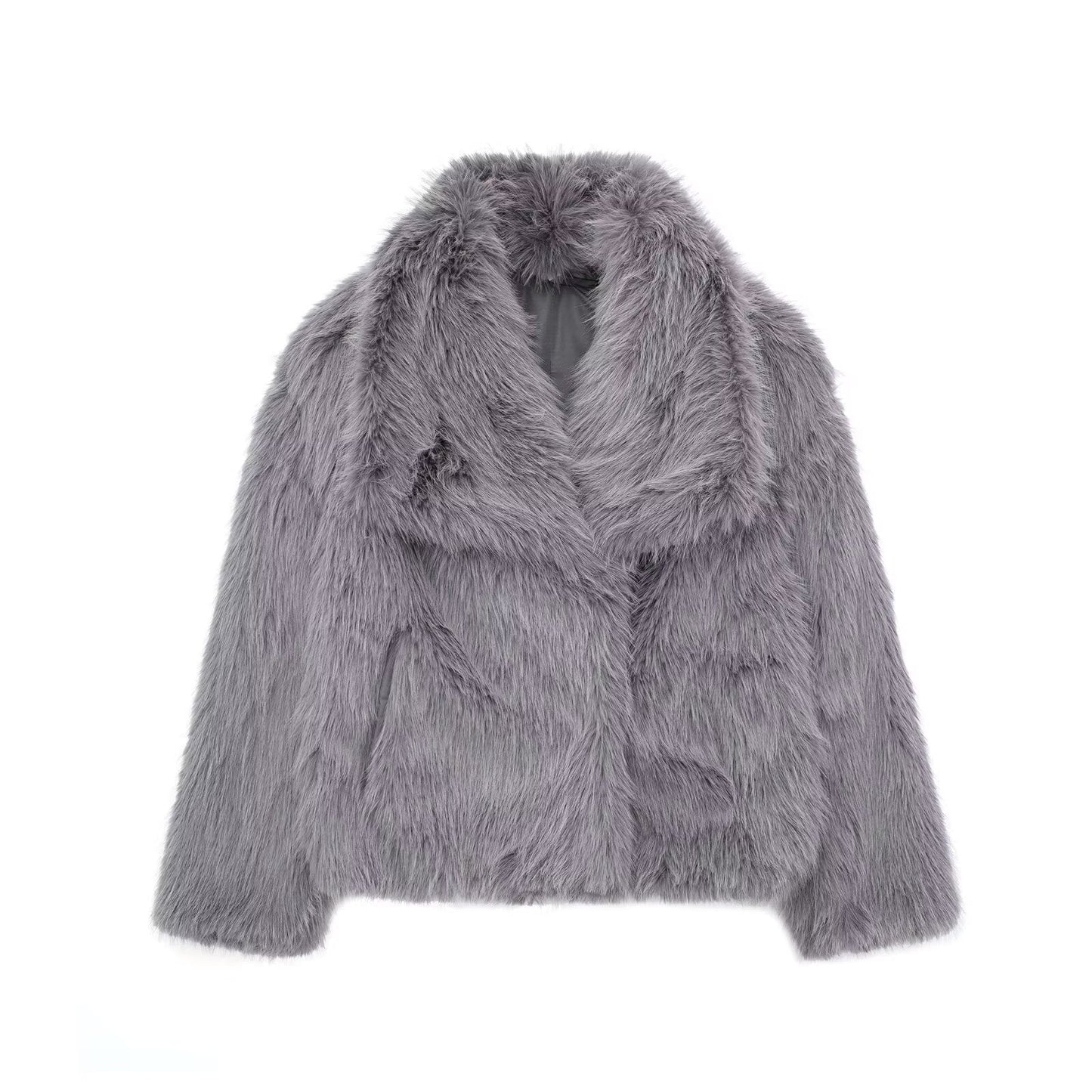 Damen Kunstfelljacke Uni Warm