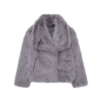 Damen Kunstfelljacke Uni Warm