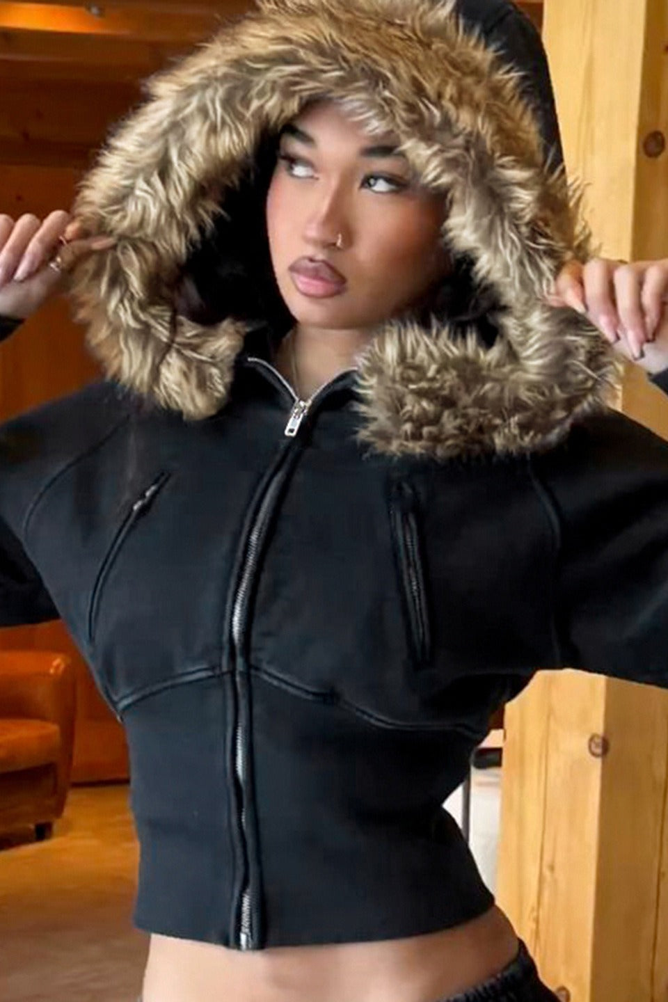 Damen Flausch-Hoodie Weich Grau - Norvielle