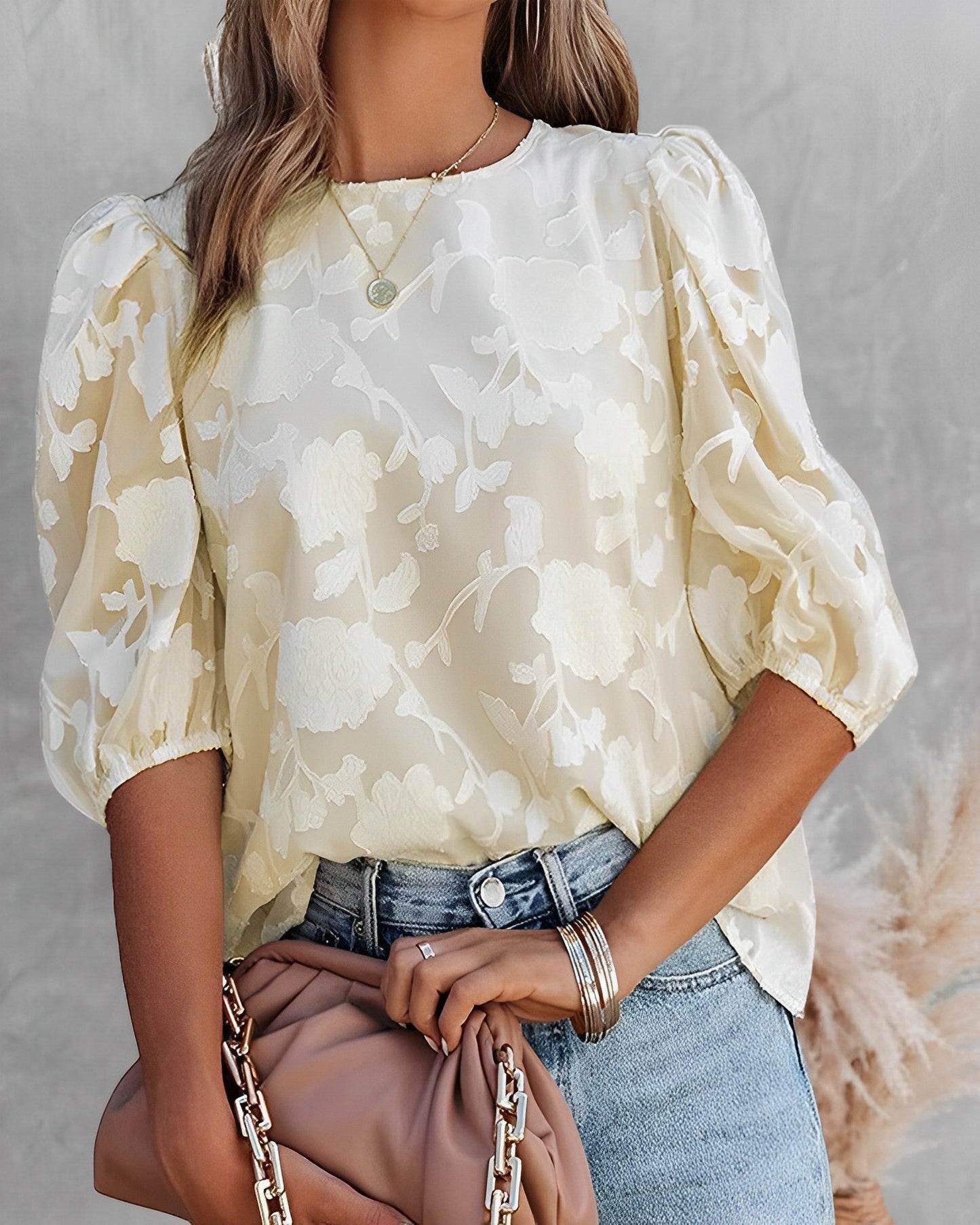 Norvielle Damen Chiffonhemd Puffärmelig