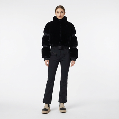 Damen Ski-Jumpsuit Kunstfell Taillenschnitt Schwarz - Norvielle
