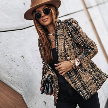 Damen Blazer Karomuster Gestrickt