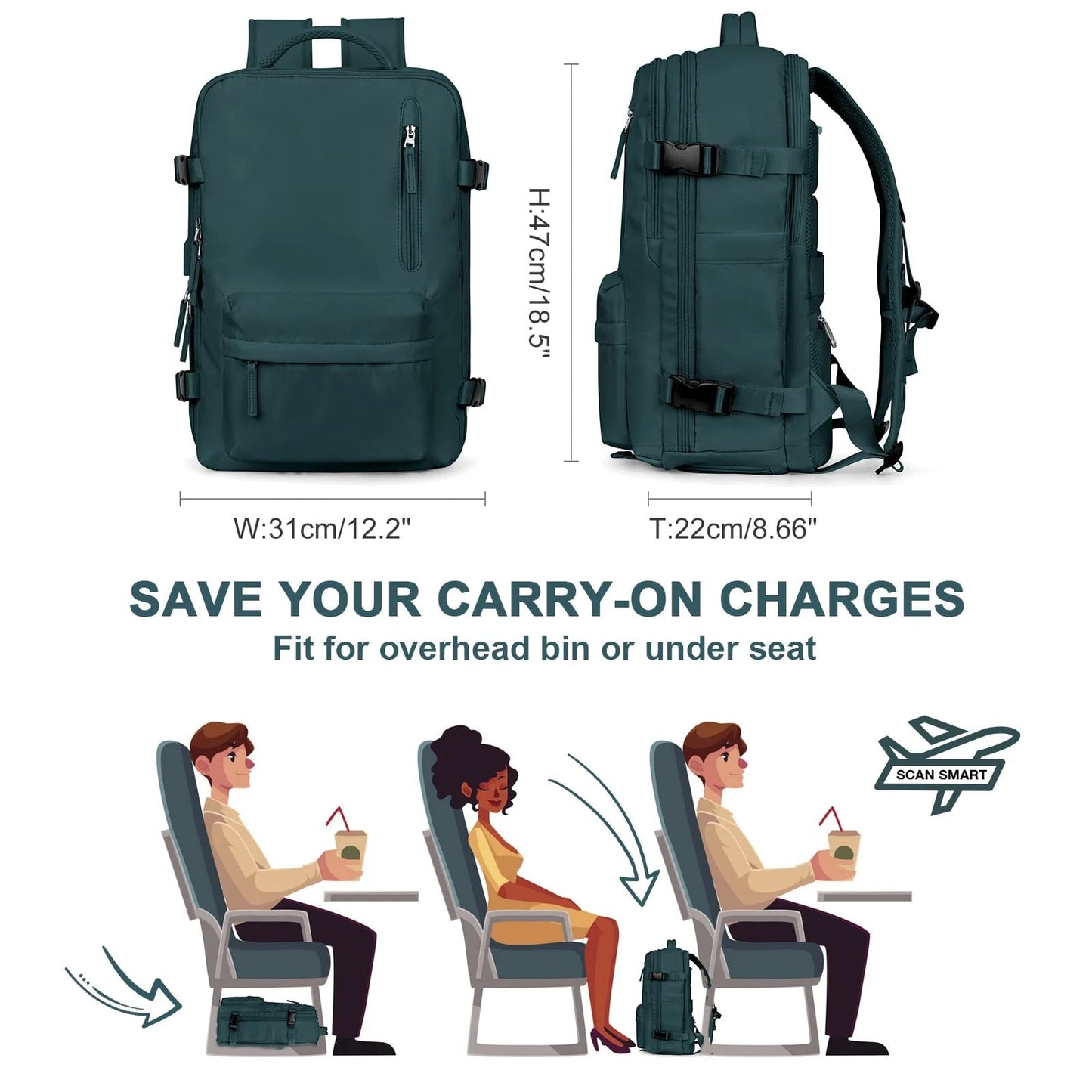 Damen Reise-Rucksack 35L Wasserdicht mit USB-Anschluss