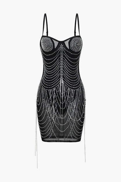 Strassbesetztes Damen Mini-Kleid Glänzend