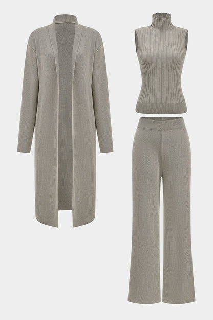 Damen Elegantes Strickset 3-teilig Gerippt