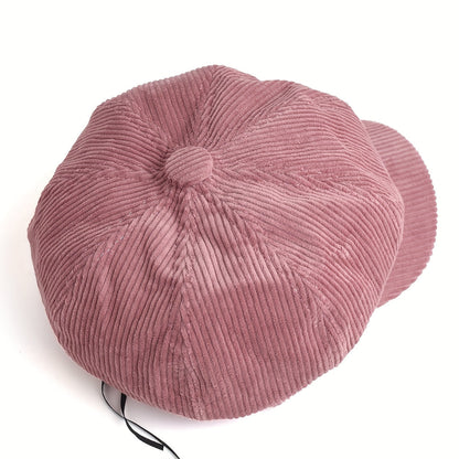 rosa newsboy-cap aus kordstoff für herbstoutfits