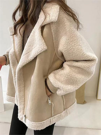 Vegane Wildlederjacke Damen Oversize Reverskragen