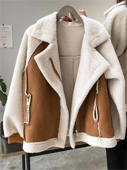 Vegane Wildlederjacke Damen Oversize Reverskragen