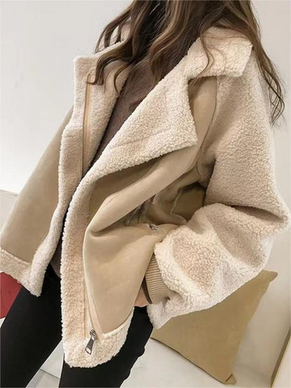 Vegane Wildlederjacke Damen Oversize Reverskragen