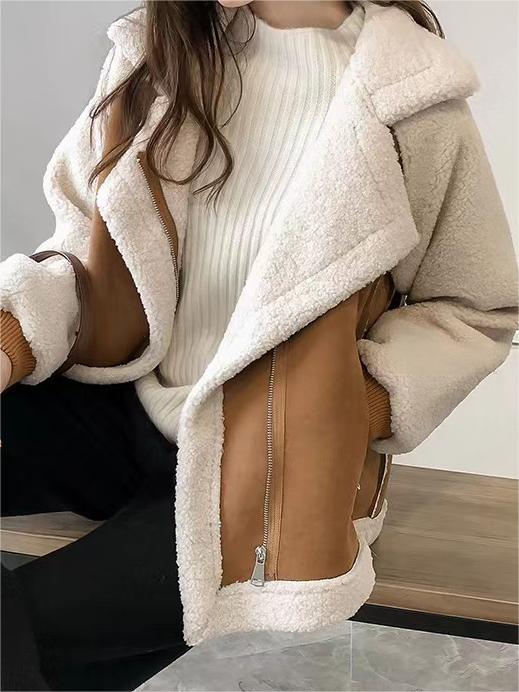 Vegane Wildlederjacke Damen Oversize Reverskragen