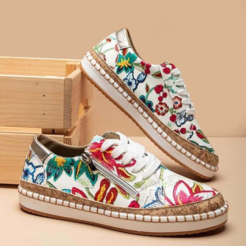 Damen Sneaker Blumenmuster Komfortschuhe