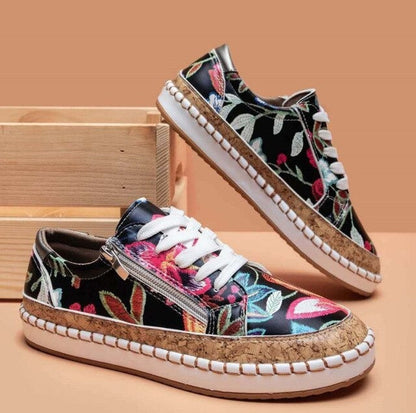 Damen Sneaker Blumenmuster Komfortschuhe