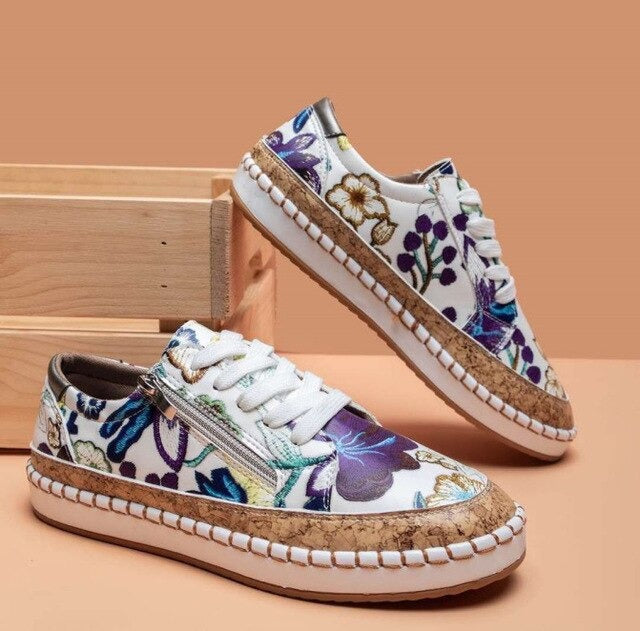 Damen Sneaker Blumenmuster Komfortschuhe
