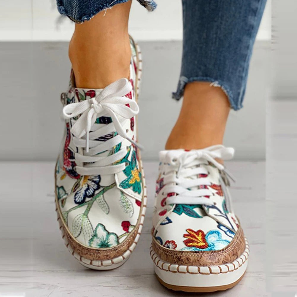 Damen Sneaker Blumenmuster Komfortschuhe