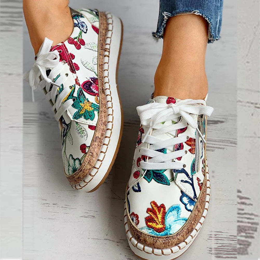 Damen Sneaker Blumenmuster Komfortschuhe