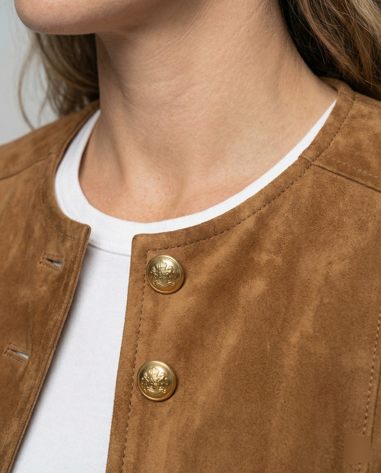 Damen Wildlederjacke Goldknöpfe