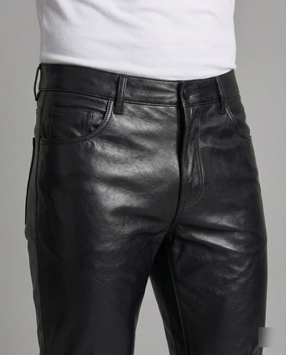Herren Slim-Fit-Hose Kunstleder Steppdetails