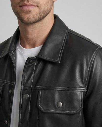 Herren Overshirt Lederjacke Optik