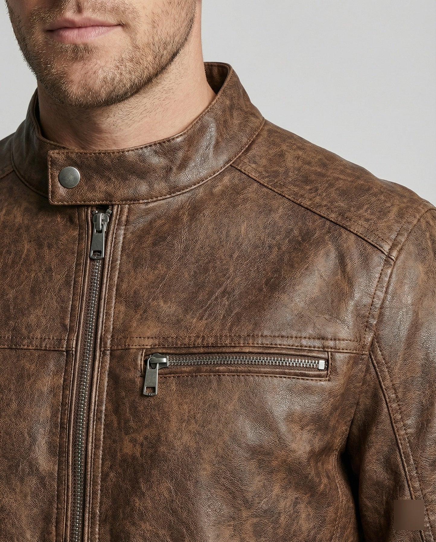 Herren Lederjacke Asymmetrisch Vintage Stil