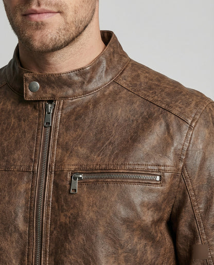 Herren Lederjacke Asymmetrisch Vintage Stil