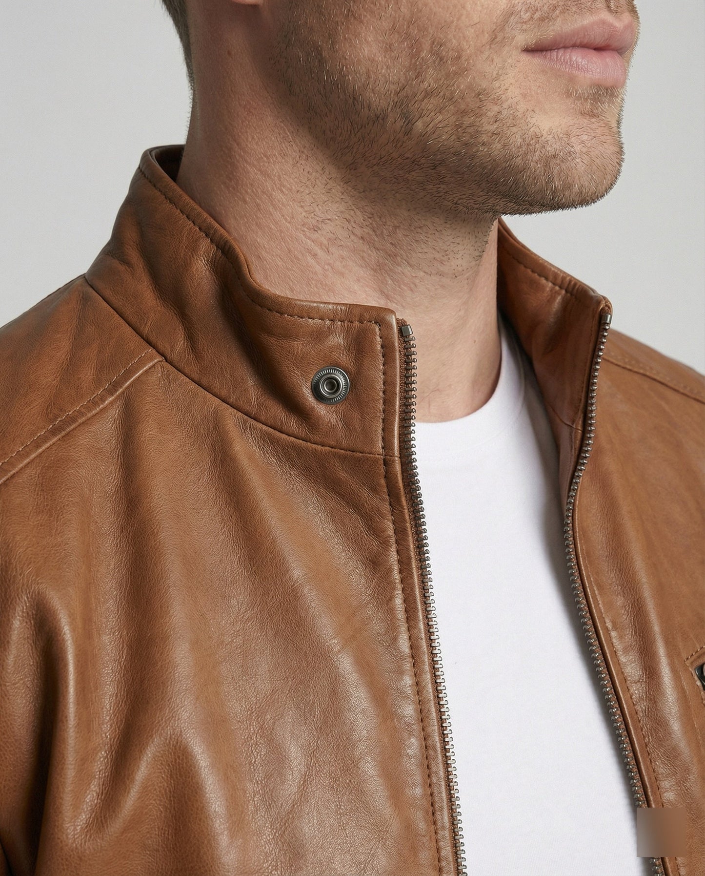 Herren Kunstlederjacke Stehkragen Modern