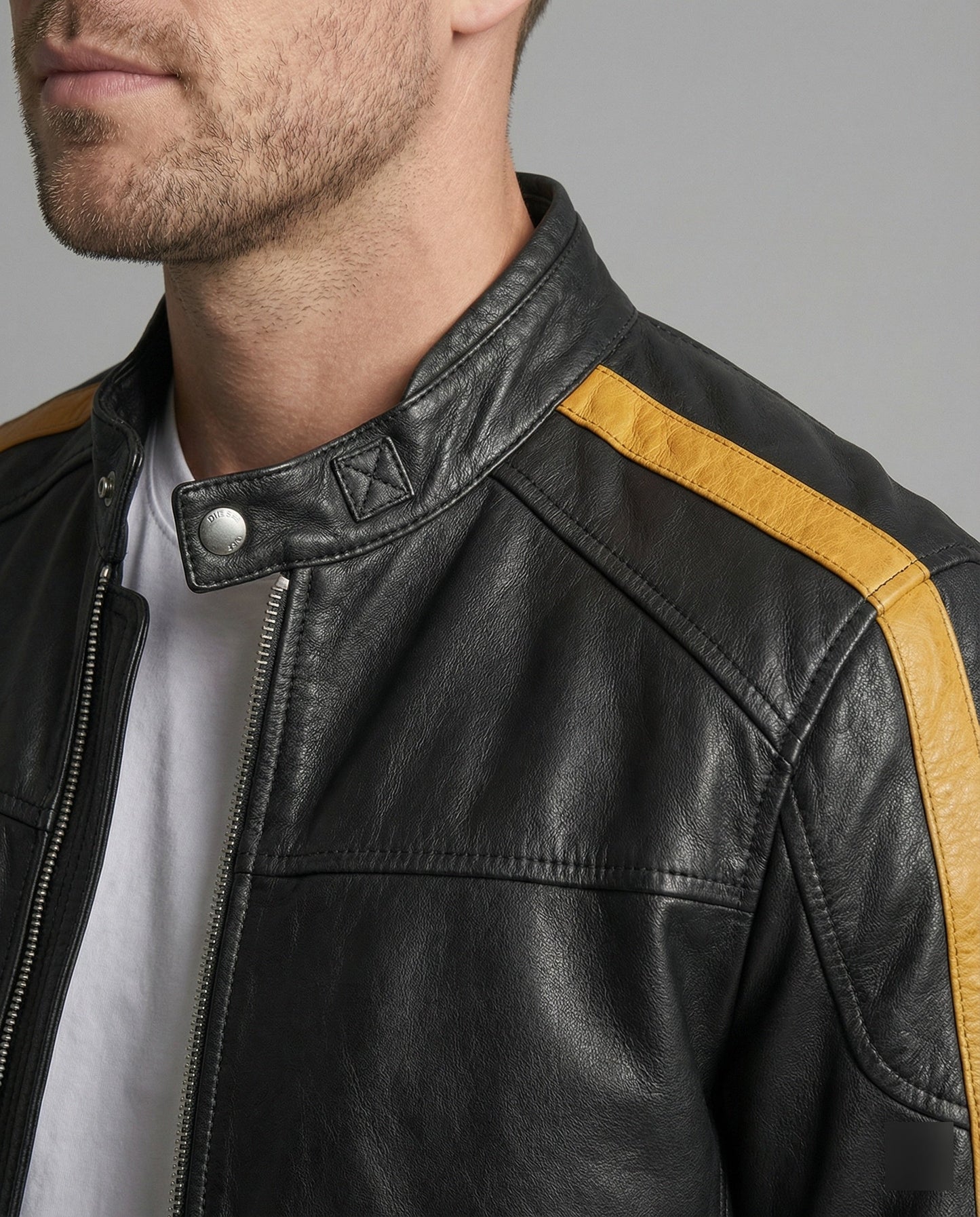 Herren Lederjacke Stehkragen Motorrad