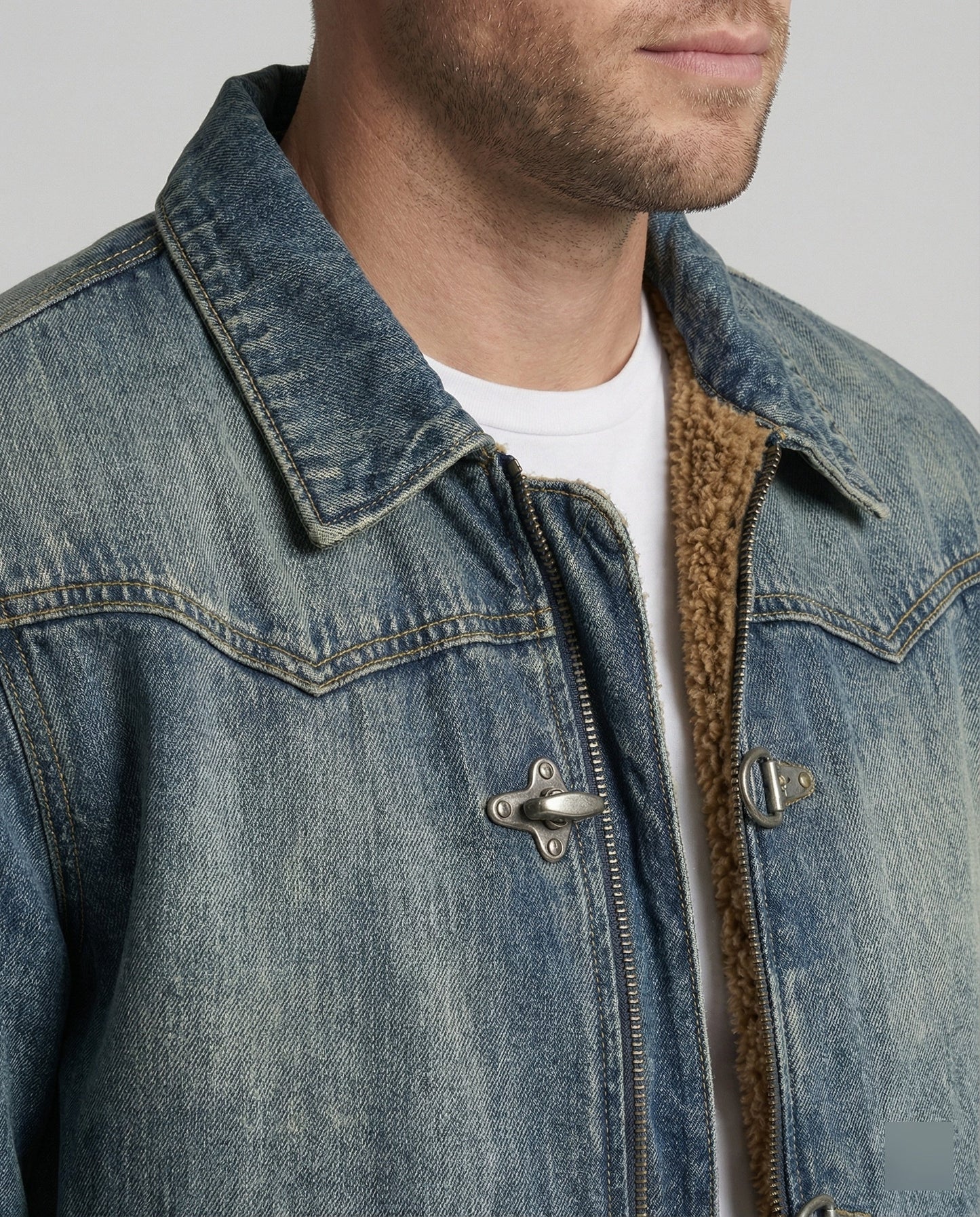 Herren Jeansjacke Bomber Teddyfutter