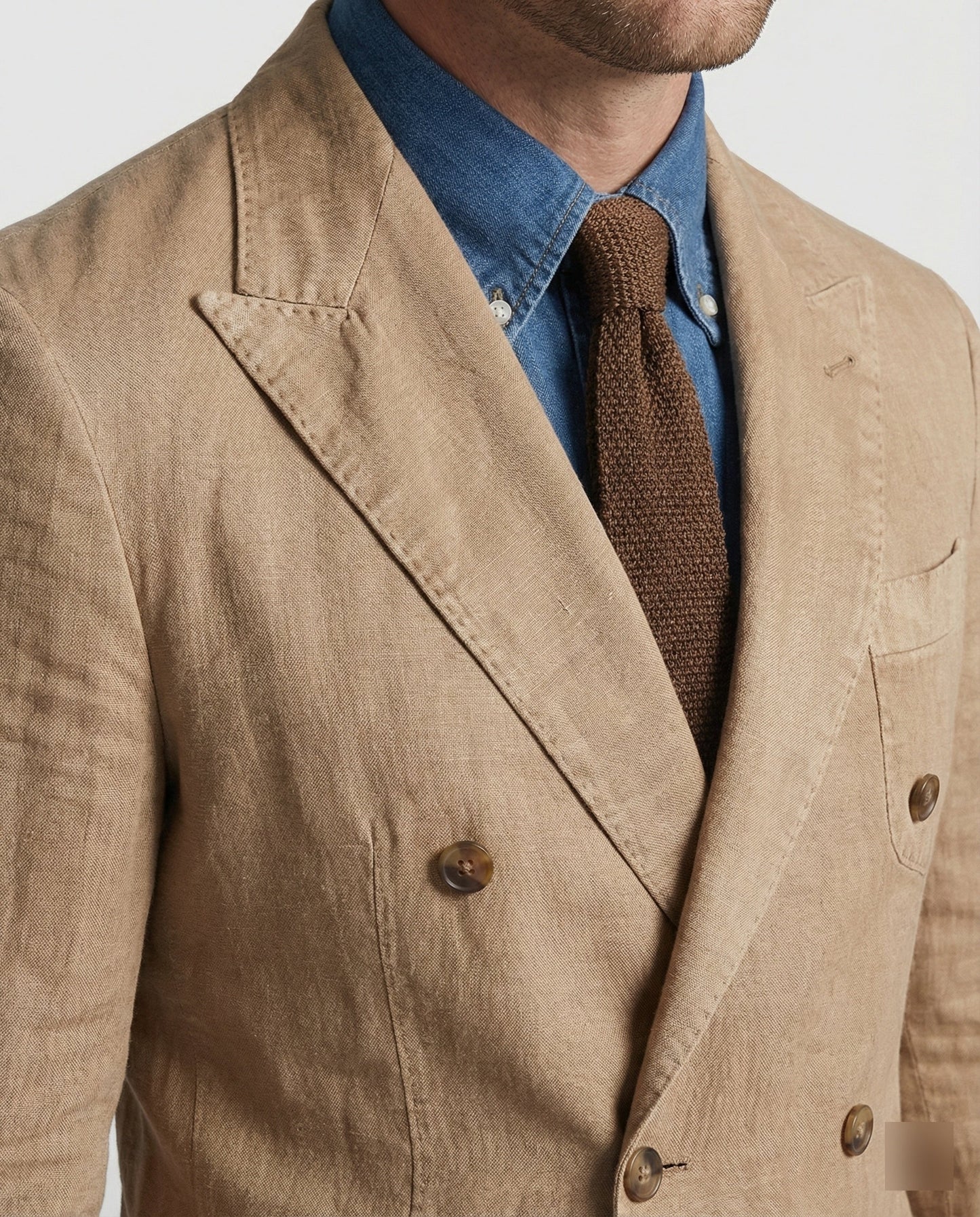 Herren Leinenblazer Doppelreiher Beige