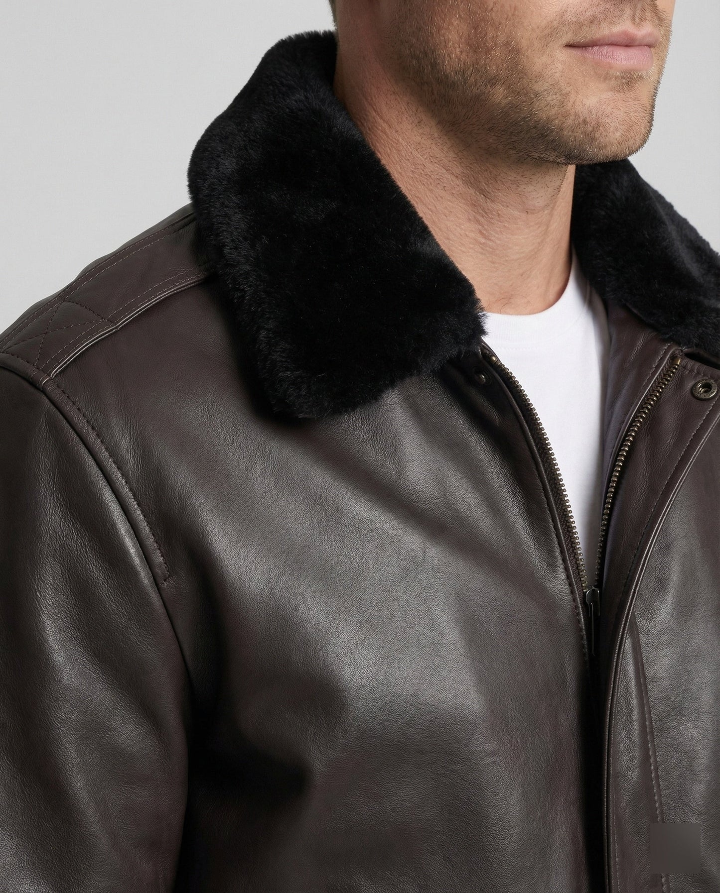 Herren Lederjacke Kunstpelz Futter