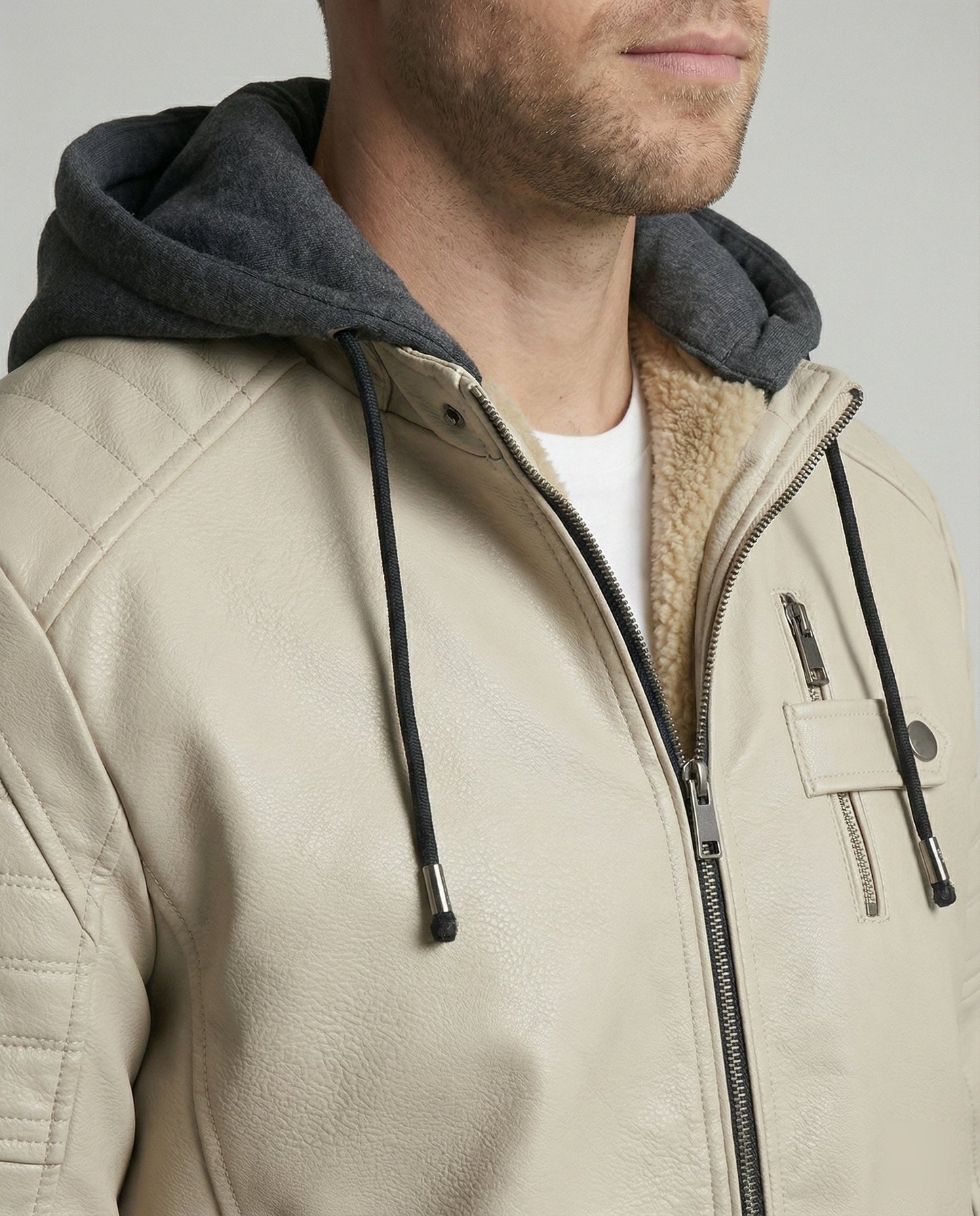 Herren Lederjacke Kapuzenlederjacke