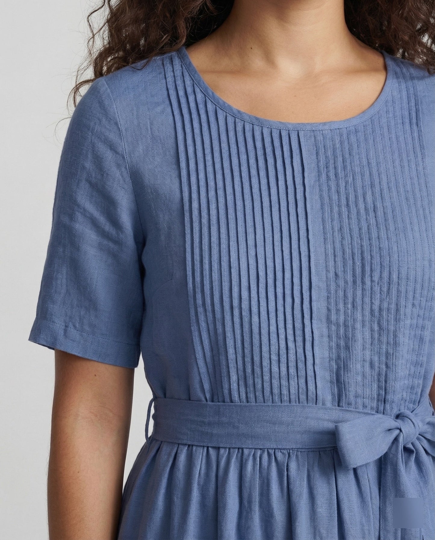 Damen Maxikleid Leinen mit Gürtel
