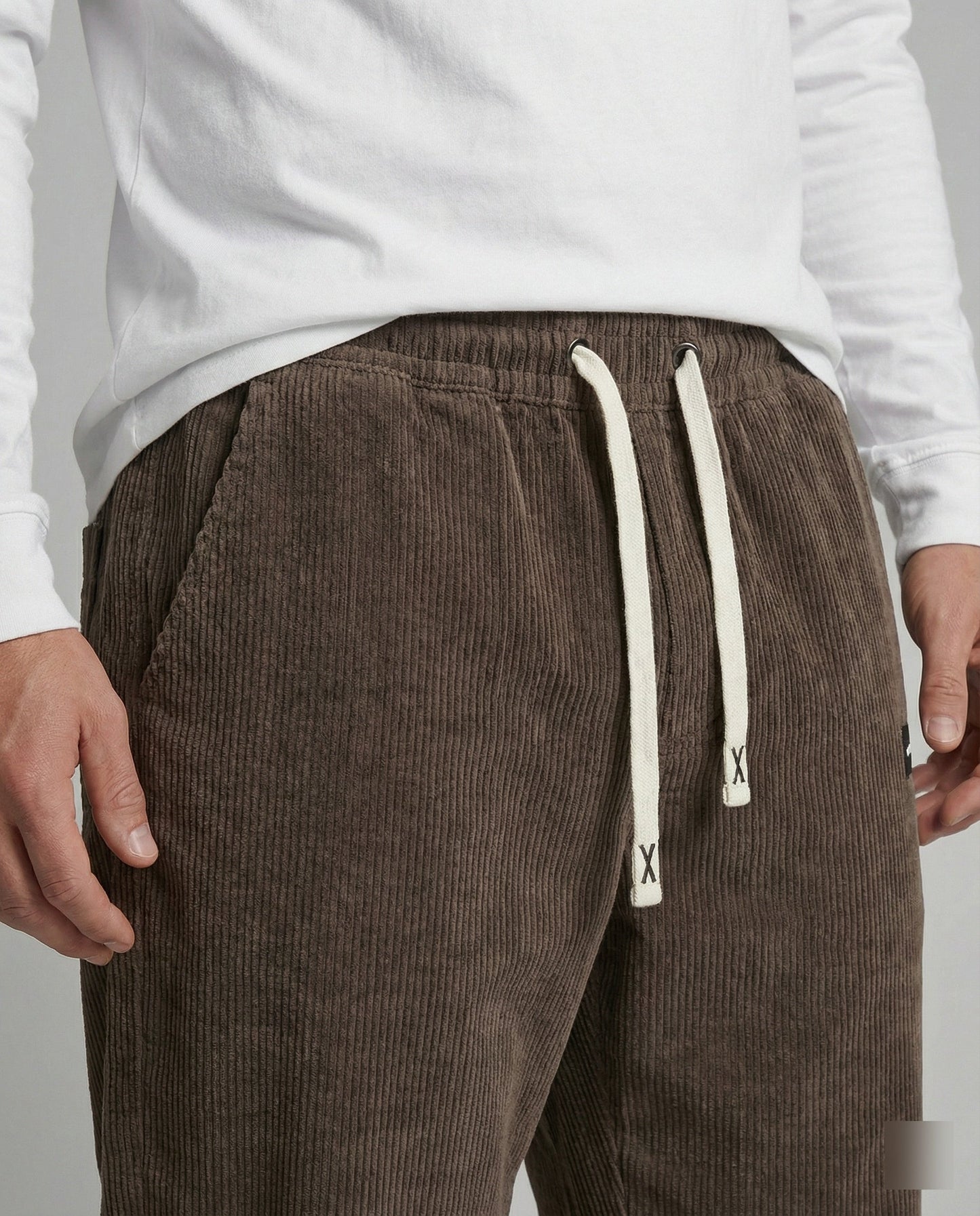 Herren Cordhose Weit Kordelzug Beige