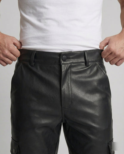 Herren Cargo-Hose Kunstleder Mit Seitentaschen