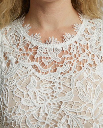 Damen Sommerkleid Spitze Elegant Weiß