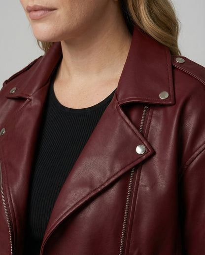 Damen Lederjacke Bikerstil Reißverschluss