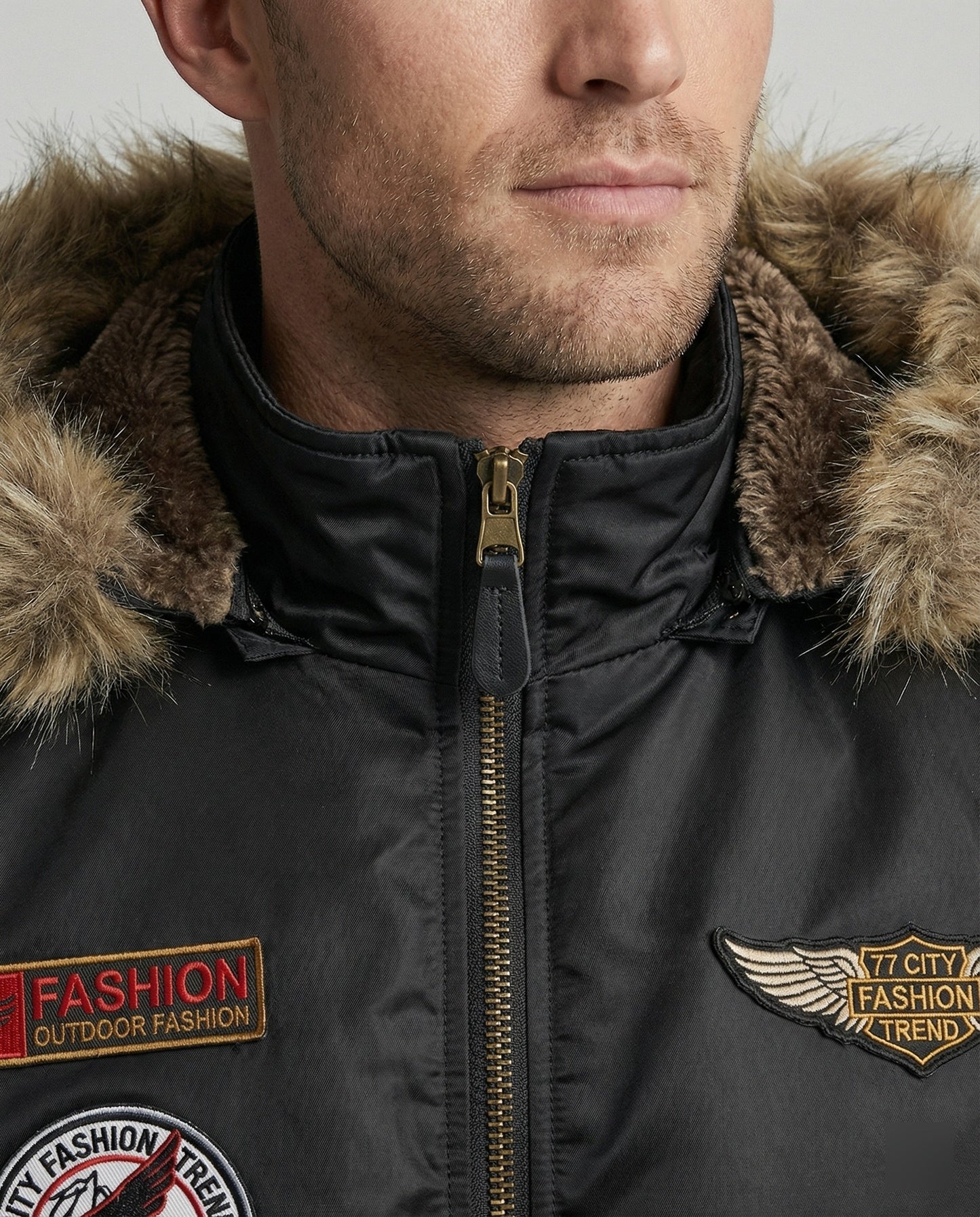 Herren Pilotenjacke Wattiert Kapuze