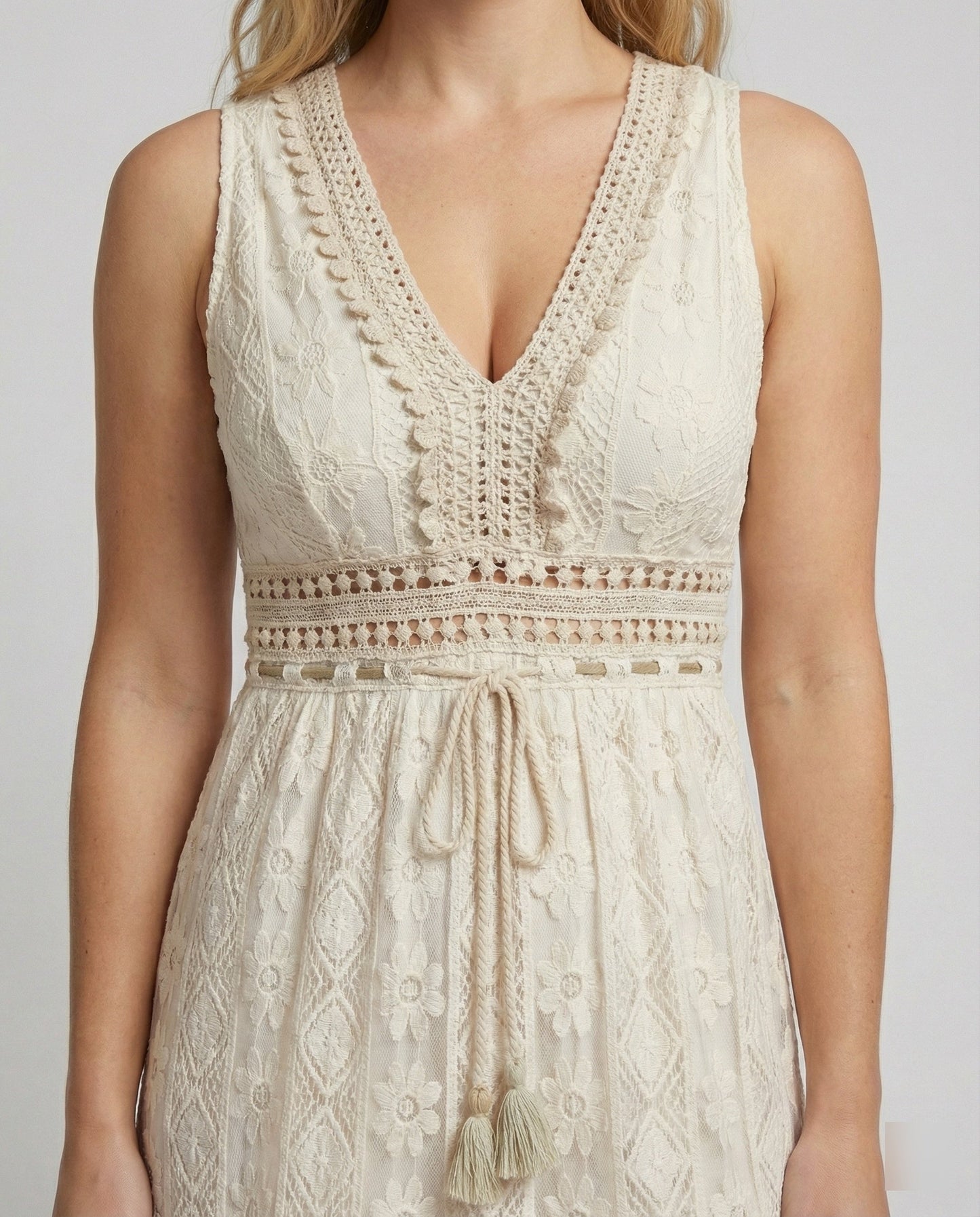 Norvielle Damen Boho Spitzenkleid Sommer
