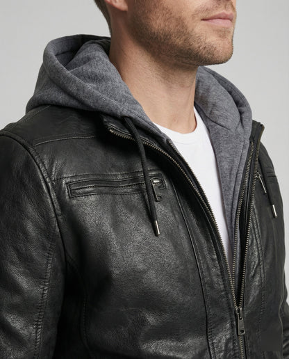 Herren Lederjacke Mit Kapuze